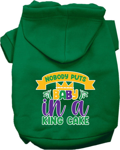 Pet Dog & Cat Screen Printed Hoodie for Small to Medium Pets (Sizes XS-XL), "Nobody Puts Baby In A King Cake"