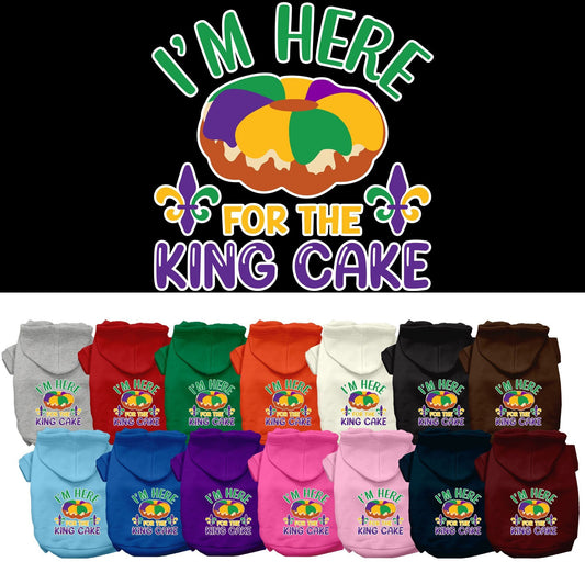 Pet Dog & Cat Screen Printed Hoodie for Medium to Large Pets (Sizes 2XL-6XL), "I'm Here For The King Cake"