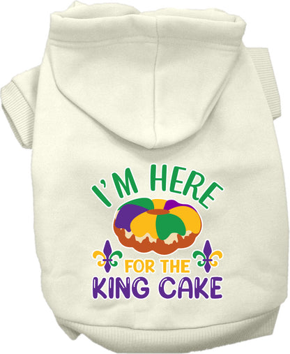 Pet Dog & Cat Screen Printed Hoodie for Small to Medium Pets (Sizes XS-XL), "I'm Here For The King Cake"