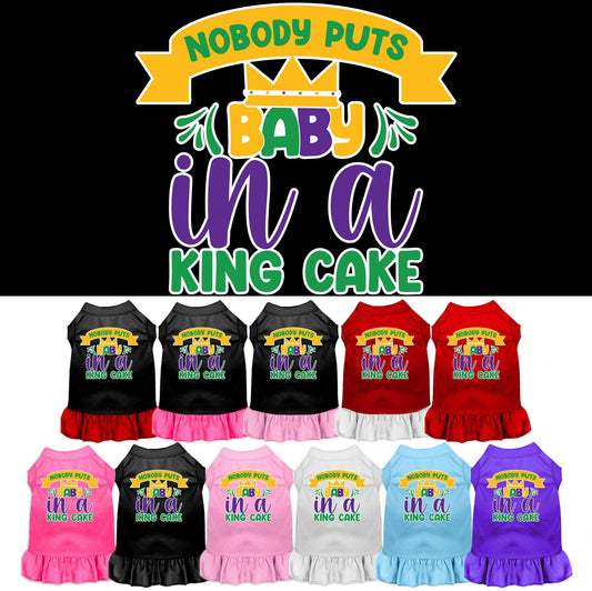 Pet Dog & Cat Screen Printed Dress for Medium to Large Pets (Sizes 2XL-4XL), "Nobody Puts Baby In A King Cake"