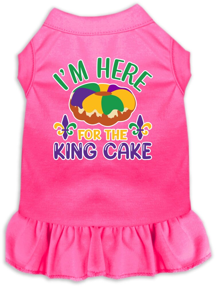 Pet Dog & Cat Screen Printed Dress for Small to Medium Pets (Sizes XS-XL), "I'm Here For The King Cake"