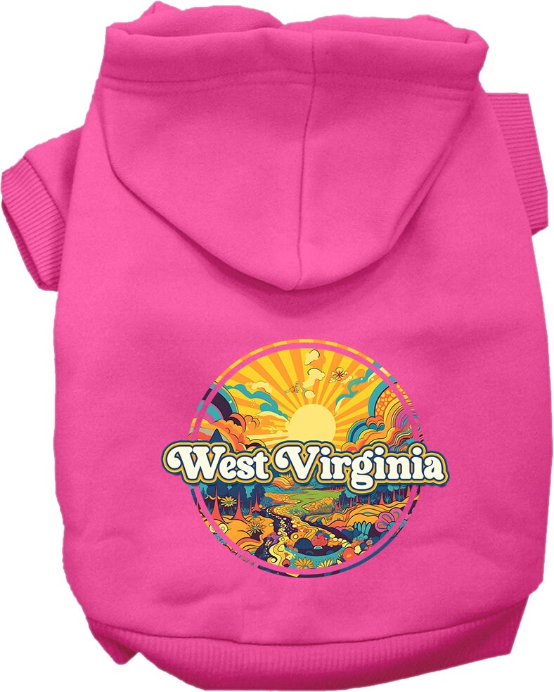Pet Dog & Cat Screen Printed Hoodie for Medium to Large Pets (Sizes 2XL-6XL), "West Virginia Trippy Peaks"