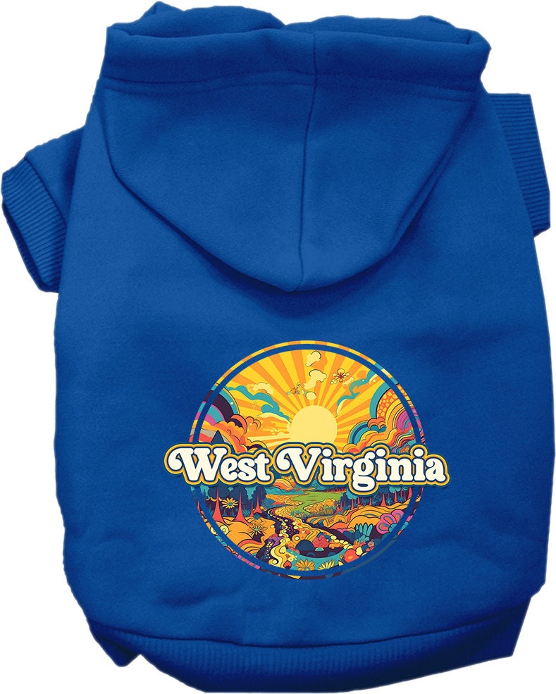 Pet Dog & Cat Screen Printed Hoodie for Small to Medium Pets (Sizes XS-XL), "West Virginia Trippy Peaks"
