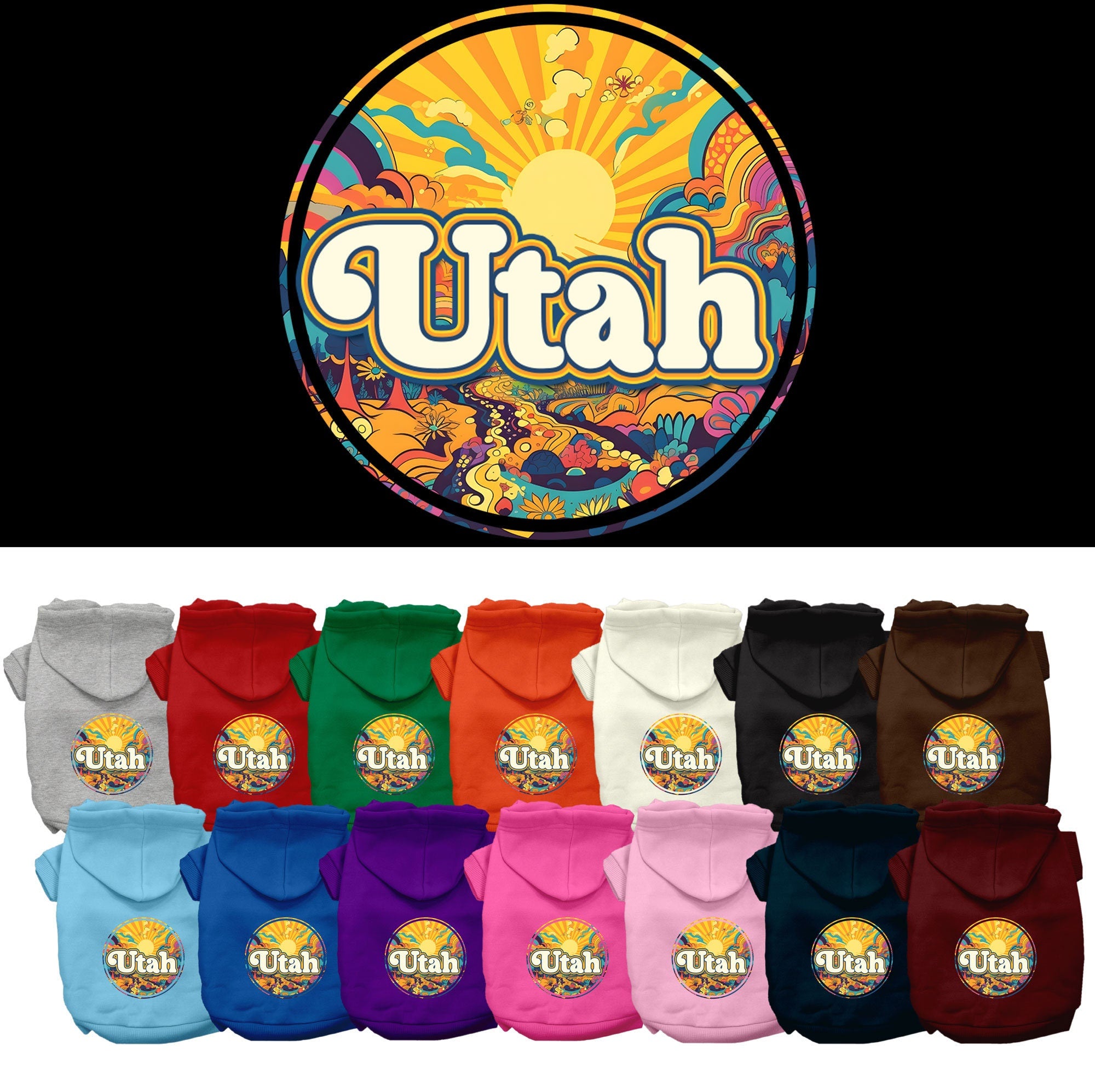 Pet Dog & Cat Screen Printed Hoodie for Medium to Large Pets (Sizes 2XL-6XL), &quot;Utah Trippy Peaks&quot;