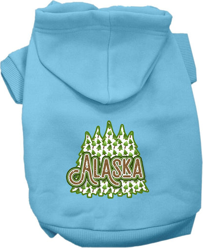 Pet Dog & Cat Screen Printed Hoodie for Small to Medium Pets (Sizes XS-XL), "Alaska Woodland Trees"