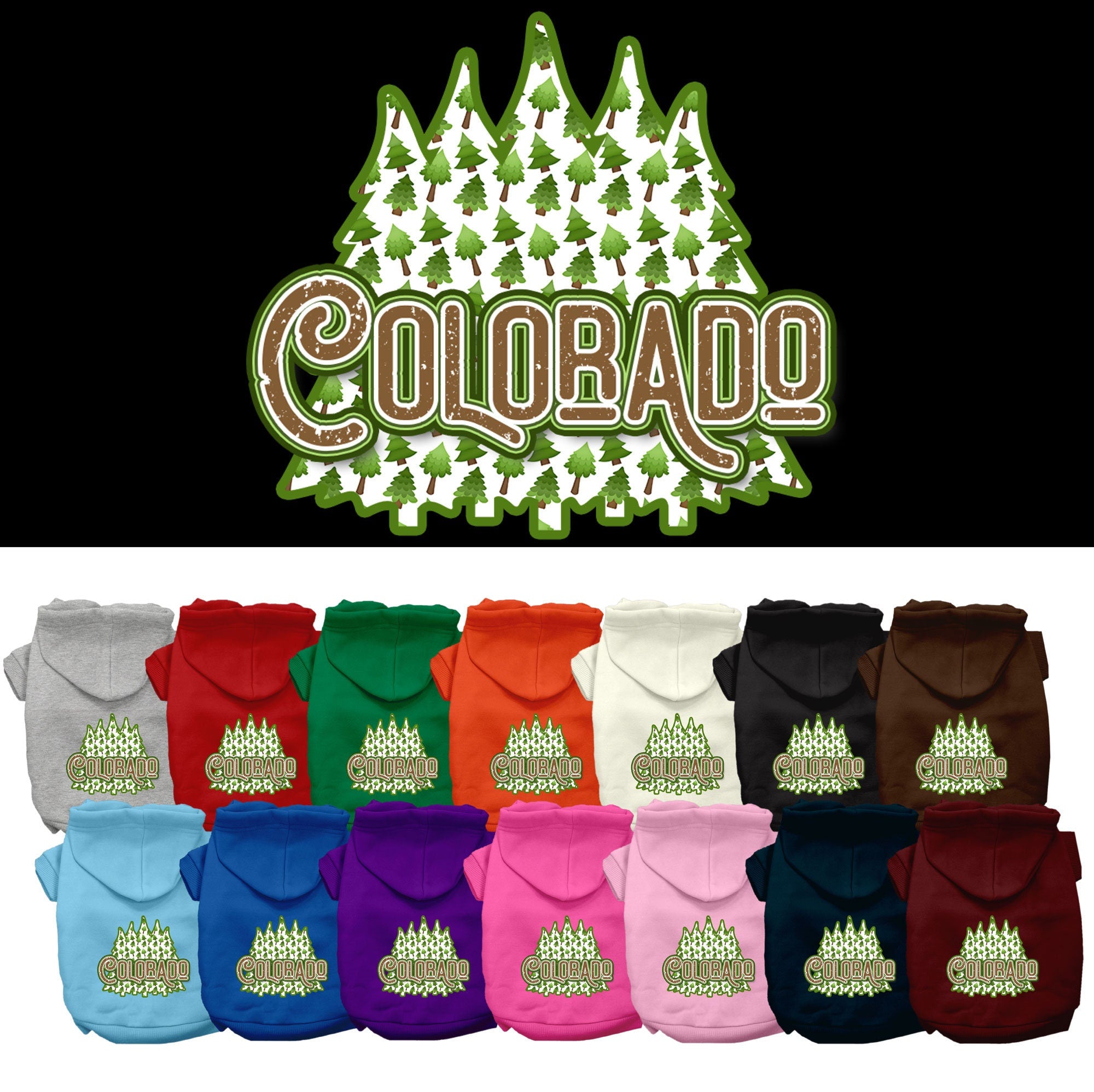 Pet Dog & Cat Screen Printed Hoodie for Medium to Large Pets (Sizes 2XL-6XL), &quot;Colorado Woodland Trees&quot;