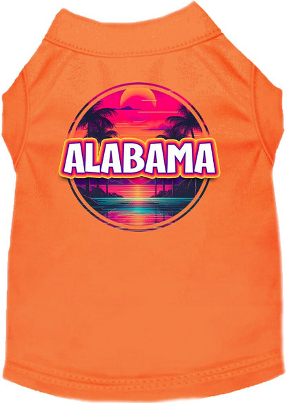 Pet Dog & Cat Screen Printed Shirt for Small to Medium Pets (Sizes XS-XL), "Alabama Neon Beach Sunset"