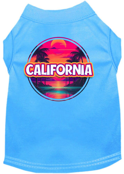 Pet Dog & Cat Screen Printed Shirt for Small to Medium Pets (Sizes XS-XL), "California Neon Beach Sunset"