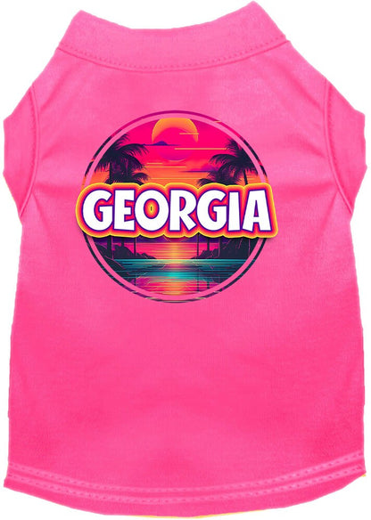 Pet Dog & Cat Screen Printed Shirt for Small to Medium Pets (Sizes XS-XL), "Georgia Neon Beach Sunset"