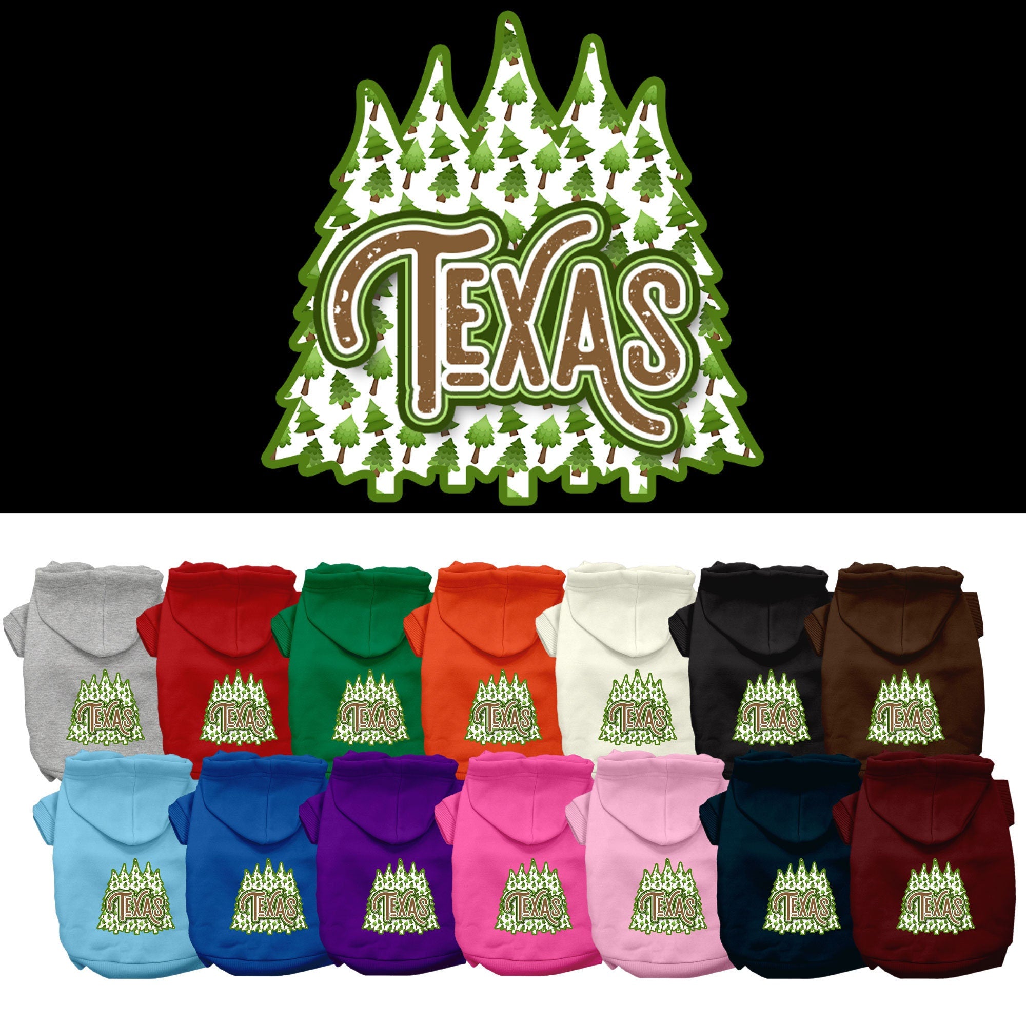 Pet Dog & Cat Screen Printed Hoodie for Medium to Large Pets (Sizes 2XL-6XL), &quot;Texas Woodland Trees&quot;