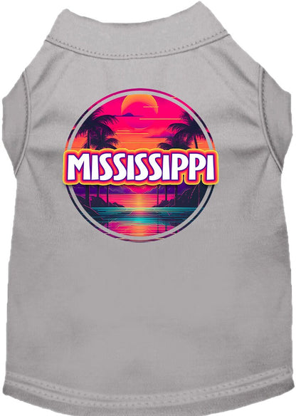 Pet Dog & Cat Screen Printed Shirt for Small to Medium Pets (Sizes XS-XL), "Mississippi Neon Beach Sunset"