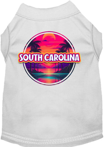 Pet Dog & Cat Screen Printed Shirt for Small to Medium Pets (Sizes XS-XL), "South Carolina Neon Beach Sunset"