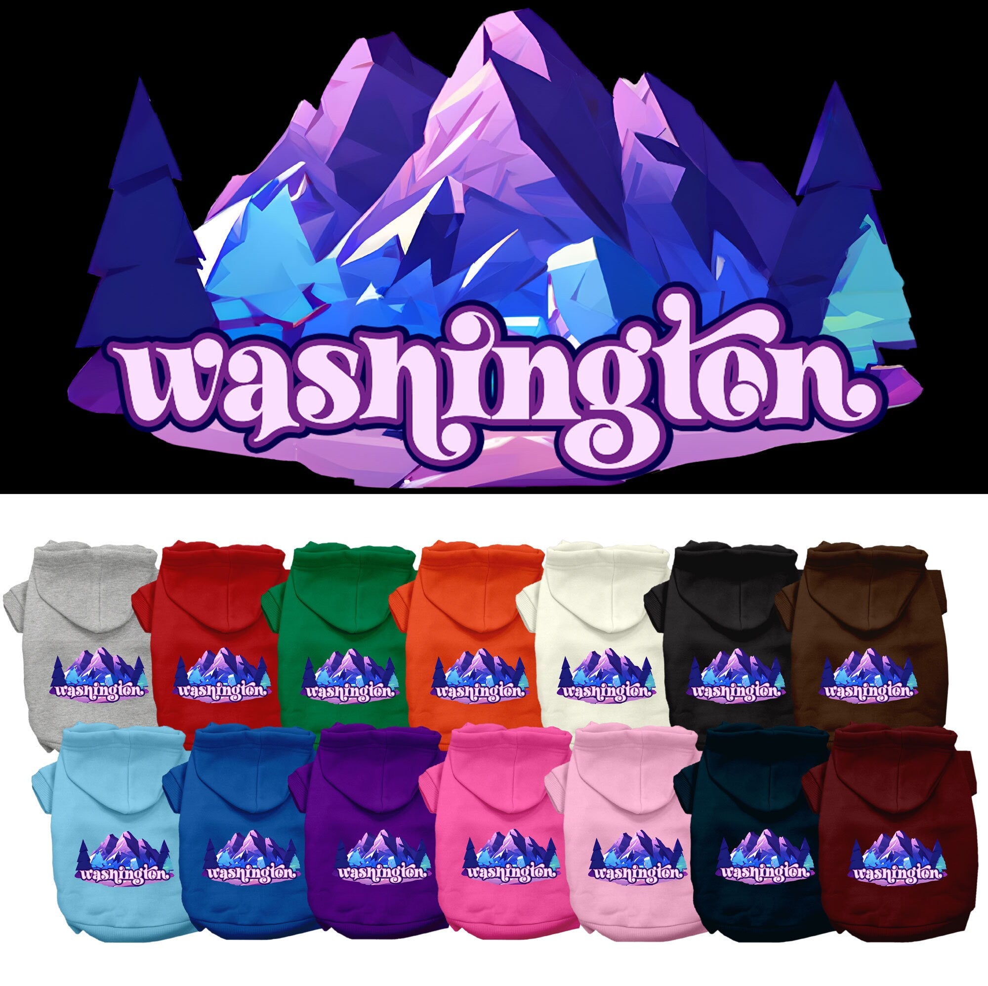 Pet Dog & Cat Screen Printed Hoodie for Small to Medium Pets (Sizes XS-XL), &quot;Washington Alpine Pawscape&quot;