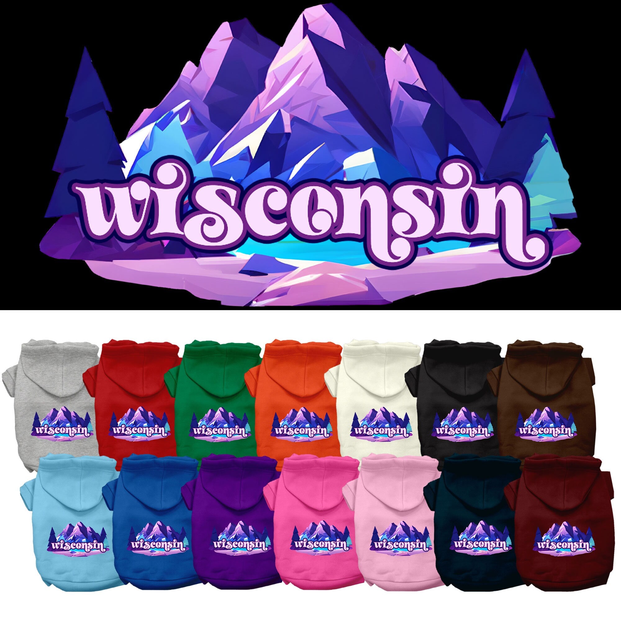 Pet Dog & Cat Screen Printed Hoodie for Small to Medium Pets (Sizes XS-XL), &quot;Wisconsin Alpine Pawscape&quot;