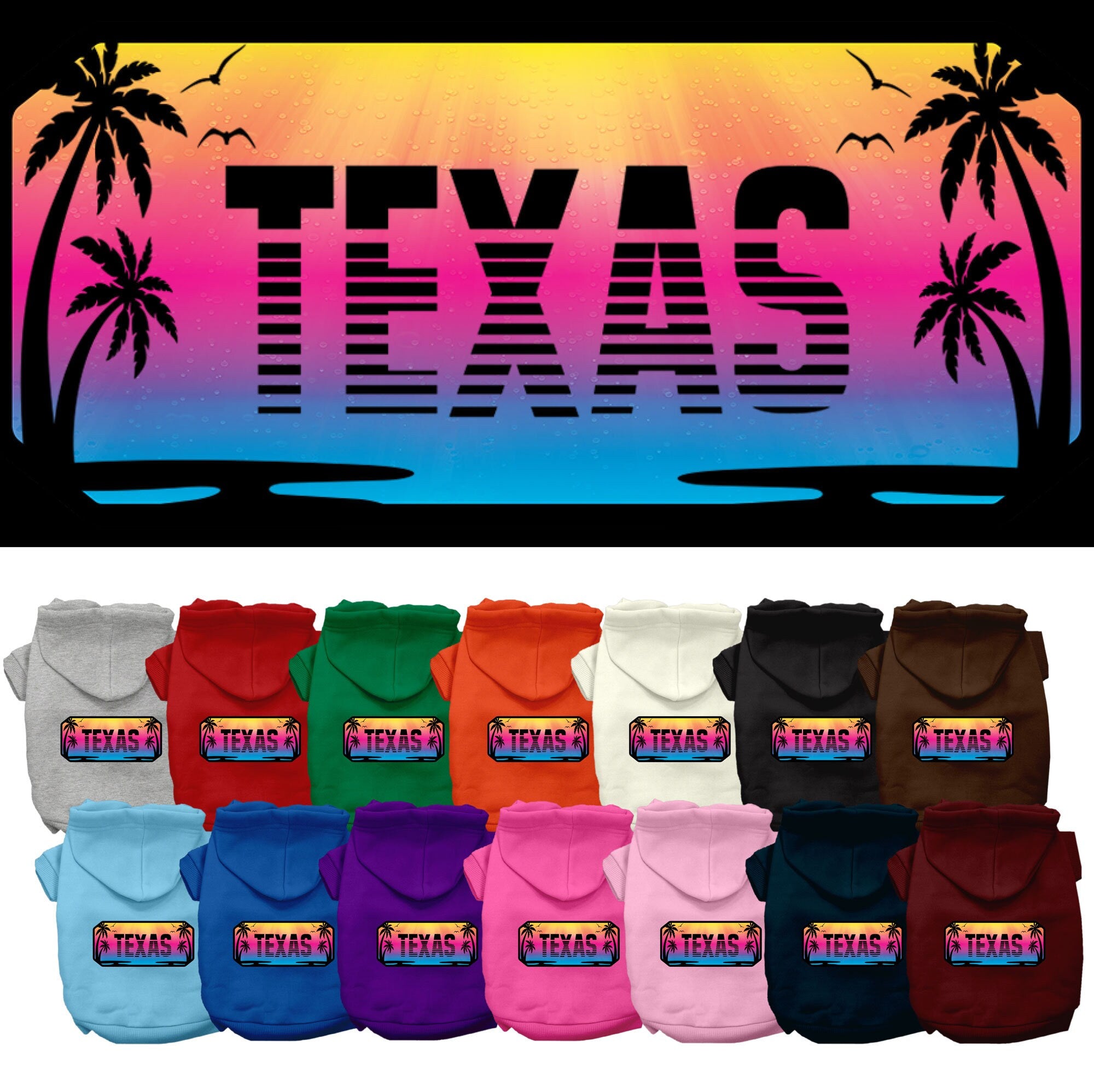 Pet Dog & Cat Screen Printed Hoodie for Medium to Large Pets (Sizes 2XL-6XL), &quot;Texas Beach Shades&quot;