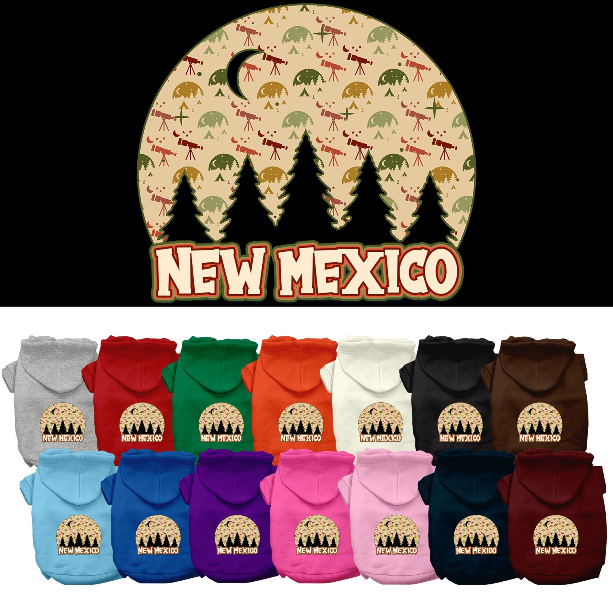 Pet Dog & Cat Screen Printed Hoodie for Small to Medium Pets (Sizes XS-XL), &quot;New Mexico Under The Stars&quot;