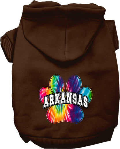 Pet Dog & Cat Screen Printed Hoodie for Small to Medium Pets (Sizes XS-XL), "Arkansas Bright Tie Dye"