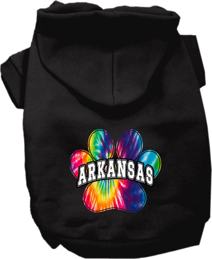 Pet Dog & Cat Screen Printed Hoodie for Small to Medium Pets (Sizes XS-XL), "Arkansas Bright Tie Dye"