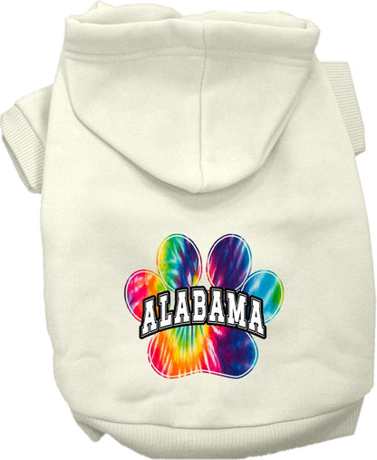 Pet Dog & Cat Screen Printed Hoodie for Small to Medium Pets (Sizes XS-XL), "Alabama Bright Tie Dye"