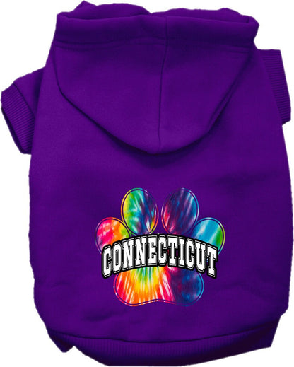 Pet Dog & Cat Screen Printed Hoodie for Medium to Large Pets (Sizes 2XL-6XL), "Connecticut Bright Tie Dye"