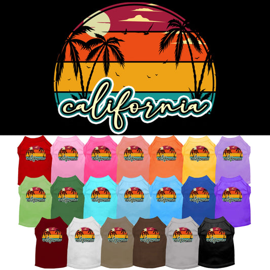 Pet Dog & Cat Screen Printed Shirt for Medium to Large Pets (Sizes 2XL-6XL), &quot;California Retro Beach Sunset&quot;