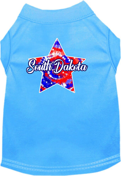 Pet Dog & Cat Screen Printed Shirt for Small to Medium Pets (Sizes XS-XL), "South Dakota Patriotic Tie Dye"