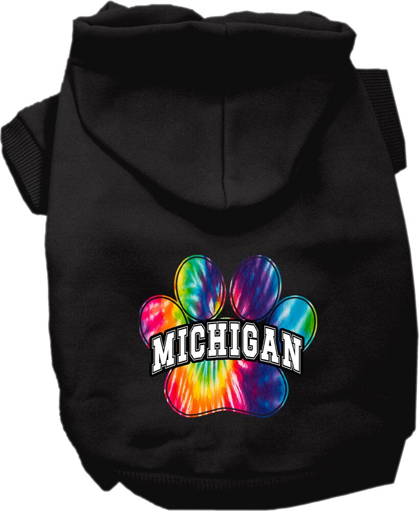 Pet Dog & Cat Screen Printed Hoodie for Small to Medium Pets (Sizes XS-XL), "Michigan Bright Tie Dye"