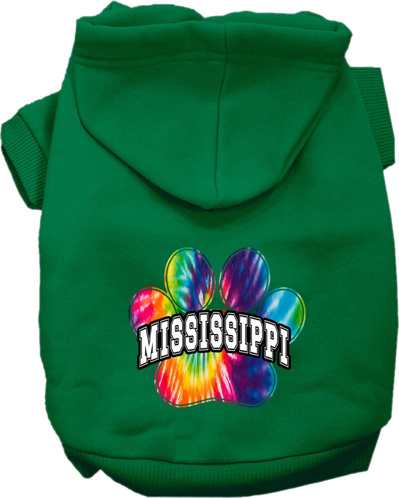 Pet Dog & Cat Screen Printed Hoodie for Small to Medium Pets (Sizes XS-XL), "Mississippi Bright Tie Dye"