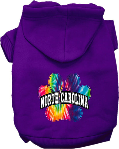 Pet Dog & Cat Screen Printed Hoodie for Medium to Large Pets (Sizes 2XL-6XL), "North Carolina Bright Tie Dye"