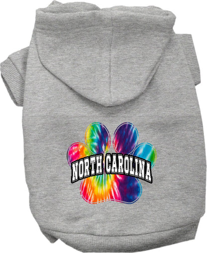 Pet Dog & Cat Screen Printed Hoodie for Small to Medium Pets (Sizes XS-XL), "North Carolina Bright Tie Dye"