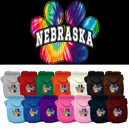 Pet Dog & Cat Screen Printed Hoodie for Small to Medium Pets (Sizes XS-XL), &quot;Nebraska Bright Tie Dye&quot;