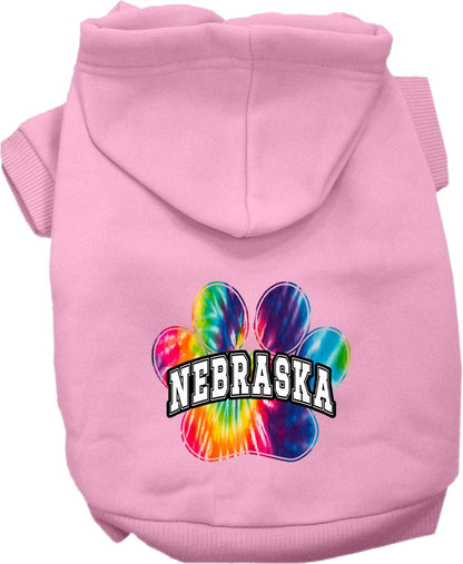 Pet Dog & Cat Screen Printed Hoodie for Small to Medium Pets (Sizes XS-XL), "Nebraska Bright Tie Dye"