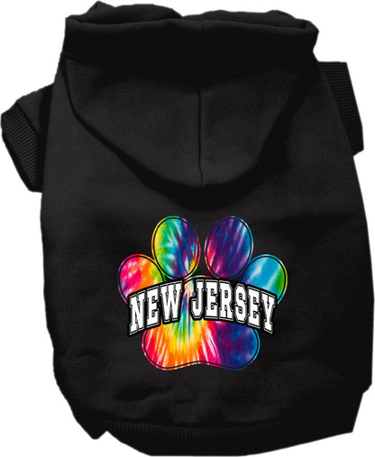 Pet Dog & Cat Screen Printed Hoodie for Small to Medium Pets (Sizes XS-XL), "New Jersey Bright Tie Dye"