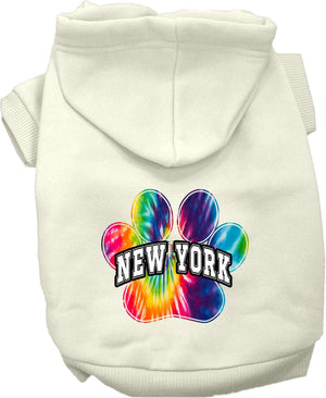 Pet Dog & Cat Screen Printed Hoodie for Small to Medium Pets (Sizes XS-XL), "New York Bright Tie Dye"