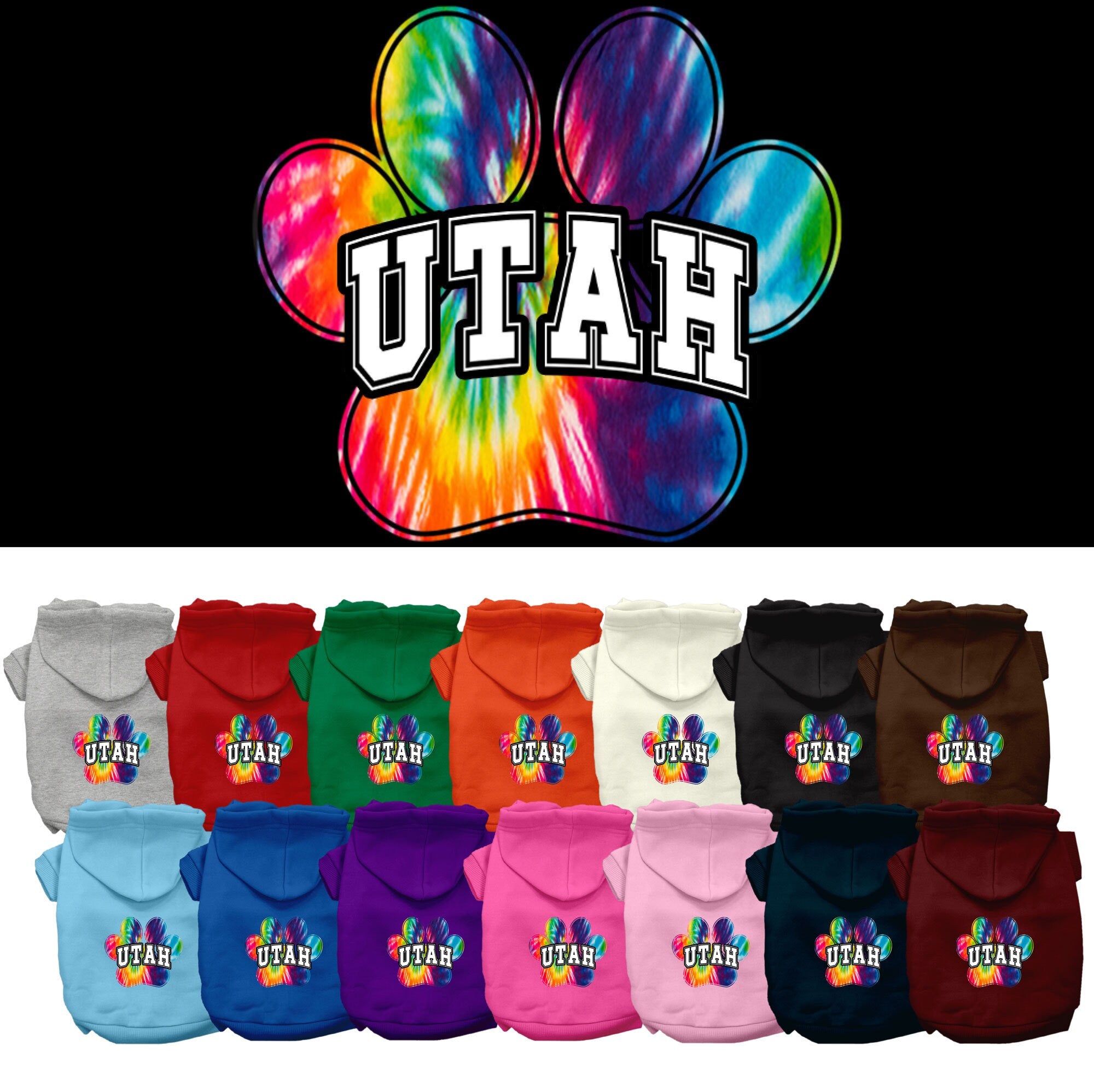 Pet Dog & Cat Screen Printed Hoodie for Medium to Large Pets (Sizes 2XL-6XL), &quot;Utah Bright Tie Dye&quot;