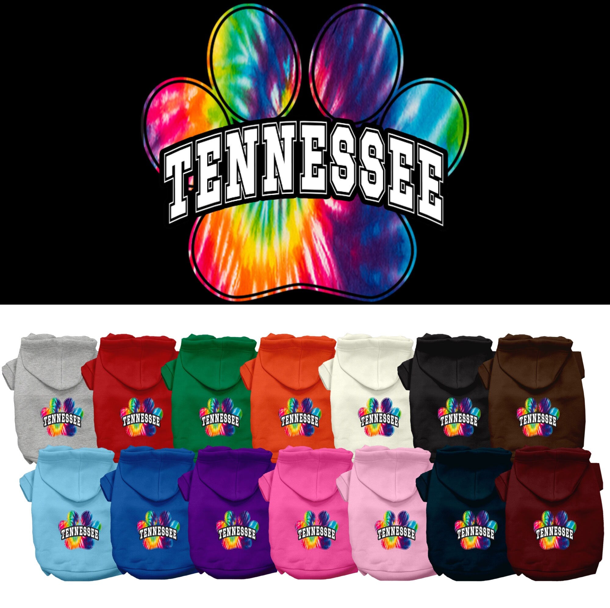 Pet Dog & Cat Screen Printed Hoodie for Small to Medium Pets (Sizes XS-XL), &quot;Tennessee Bright Tie Dye&quot;
