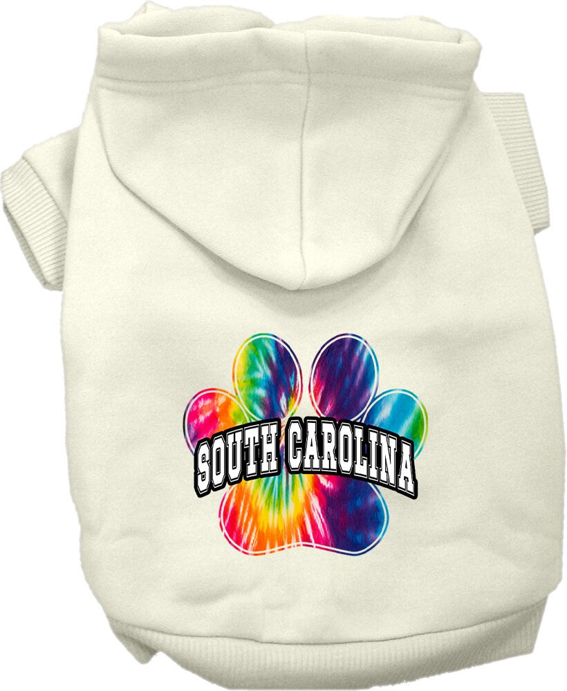 Pet Dog & Cat Screen Printed Hoodie for Small to Medium Pets (Sizes XS-XL), "South Carolina Bright Tie Dye"