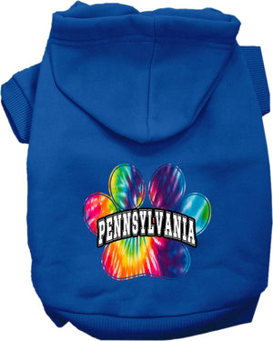Pet Dog & Cat Screen Printed Hoodie for Small to Medium Pets (Sizes XS-XL), "Pennsylvania Bright Tie Dye"