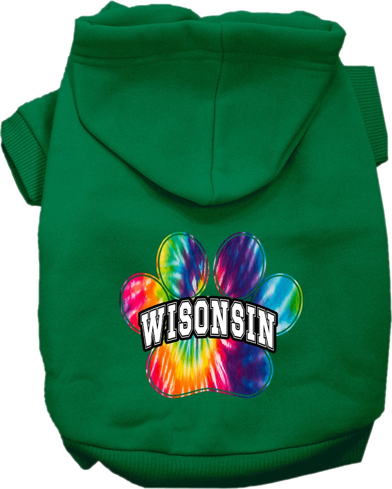 Pet Dog & Cat Screen Printed Hoodie for Small to Medium Pets (Sizes XS-XL), "Wisconsin Bright Tie Dye"