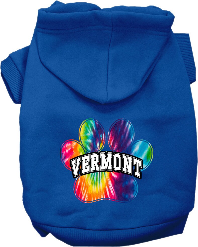 Pet Dog & Cat Screen Printed Hoodie for Small to Medium Pets (Sizes XS-XL), "Vermont Bright Tie Dye"