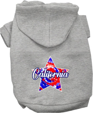 Pet Dog & Cat Screen Printed Hoodie for Small to Medium Pets (Sizes XS-XL), "California Patriotic Tie Dye"