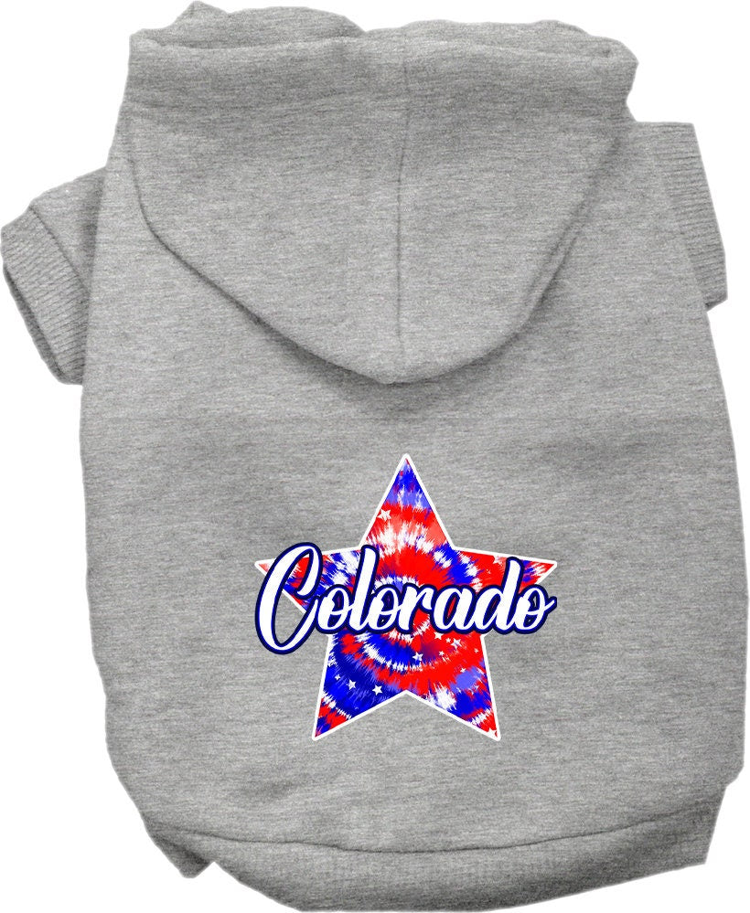 Pet Dog & Cat Screen Printed Hoodie for Small to Medium Pets (Sizes XS-XL), "Colorado Patriotic Tie Dye"