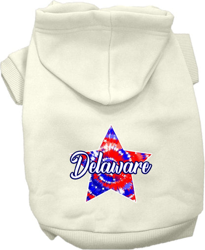 Pet Dog & Cat Screen Printed Hoodie for Medium to Large Pets (Sizes 2XL-6XL), "Delaware Patriotic Tie Dye"