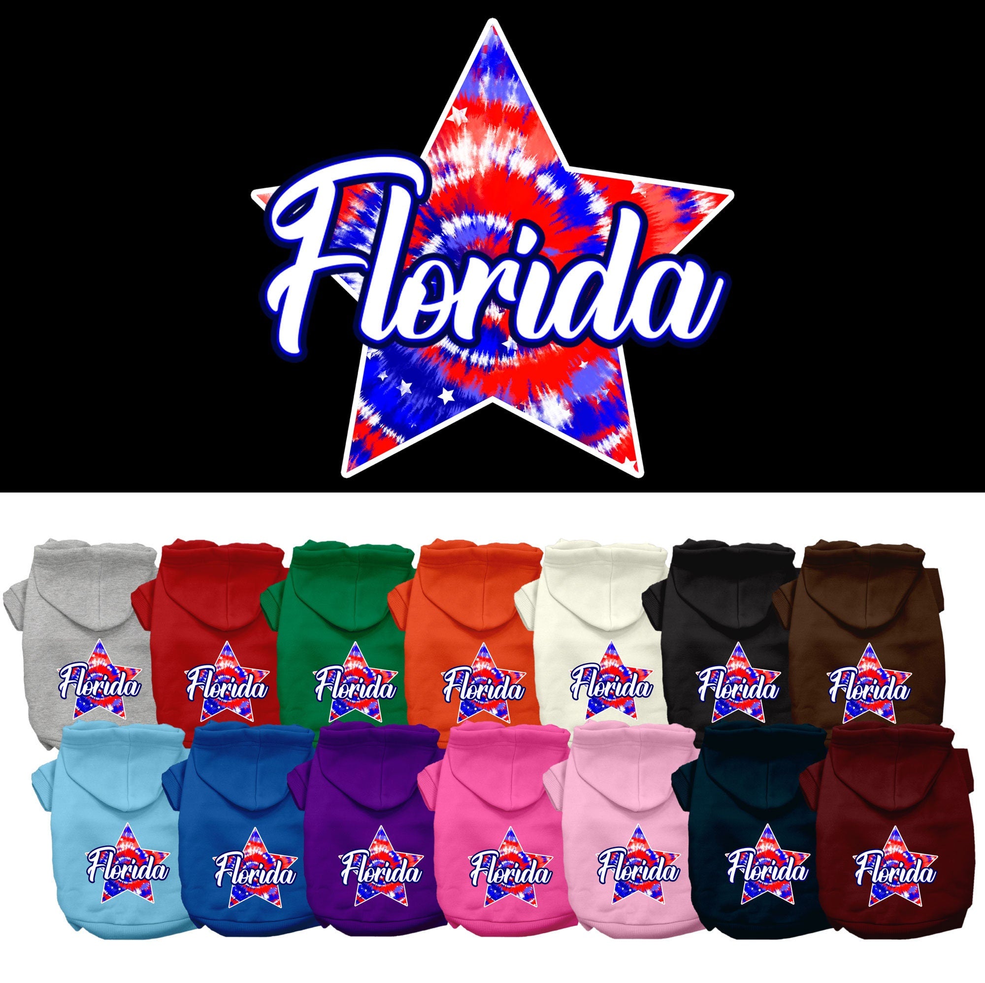 Pet Dog & Cat Screen Printed Hoodie for Medium to Large Pets (Sizes 2XL-6XL), &quot;Florida Patriotic Tie Dye&quot;
