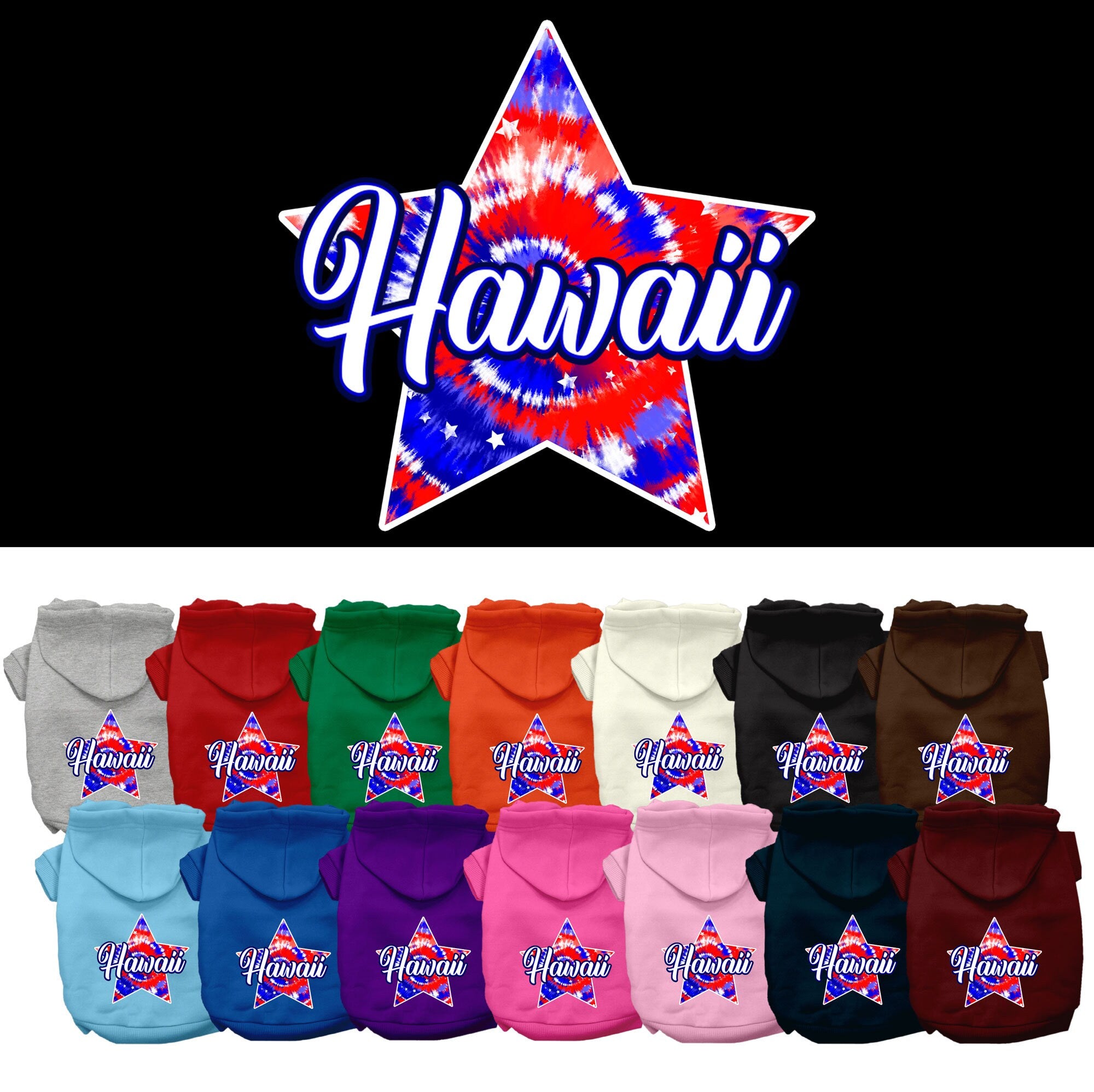 Pet Dog & Cat Screen Printed Hoodie for Medium to Large Pets (Sizes 2XL-6XL), &quot;Hawaii Patriotic Tie Dye&quot;