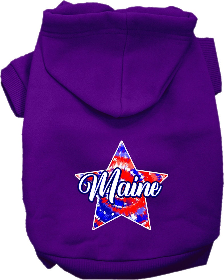 Pet Dog & Cat Screen Printed Hoodie for Medium to Large Pets (Sizes 2XL-6XL), "Maine Patriotic Tie Dye"