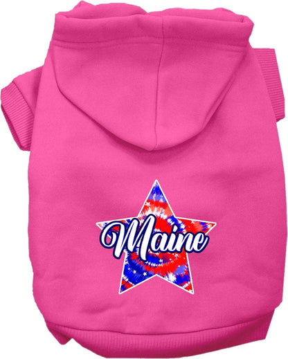 Pet Dog & Cat Screen Printed Hoodie for Medium to Large Pets (Sizes 2XL-6XL), "Maine Patriotic Tie Dye"