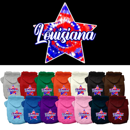 Pet Dog & Cat Screen Printed Hoodie for Small to Medium Pets (Sizes XS-XL), &quot;Louisiana Patriotic Tie Dye&quot;