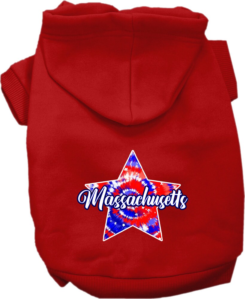 Pet Dog & Cat Screen Printed Hoodie for Small to Medium Pets (Sizes XS-XL), "Massachusetts Patriotic Tie Dye"