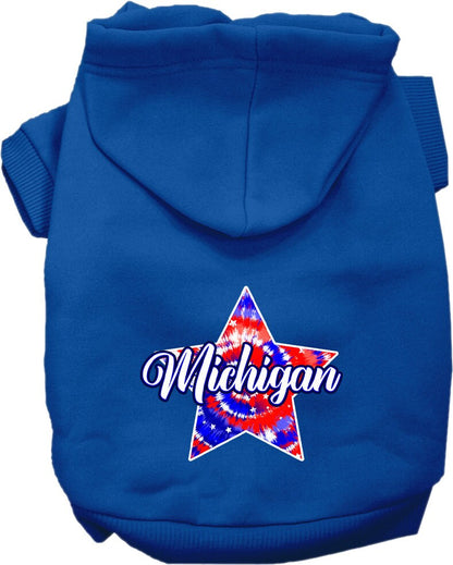 Pet Dog & Cat Screen Printed Hoodie for Medium to Large Pets (Sizes 2XL-6XL), "Michigan Patriotic Tie Dye"